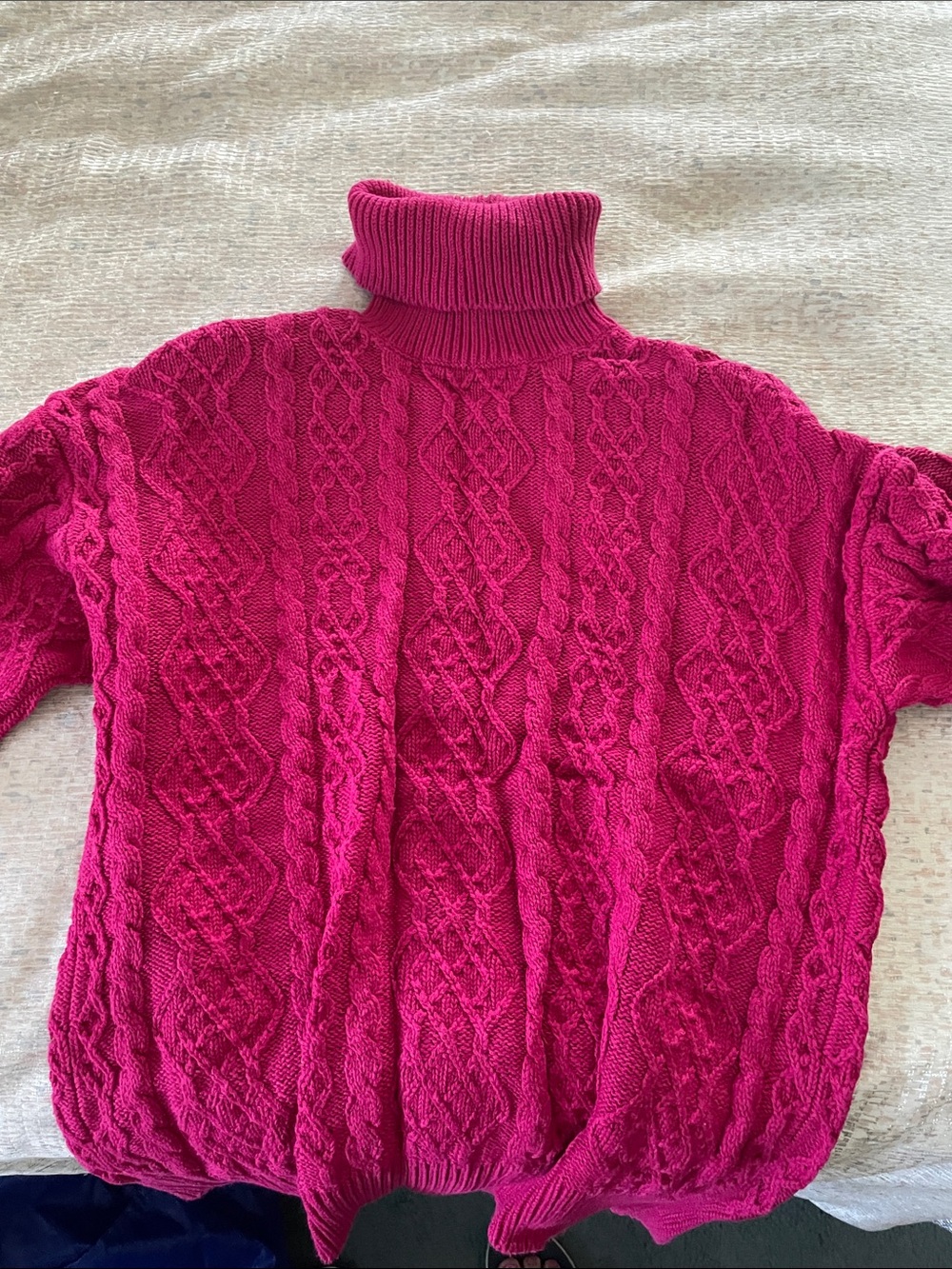 JEANNE PIERRE Cable-Knit Turtleneck Sweater in Fuchsia